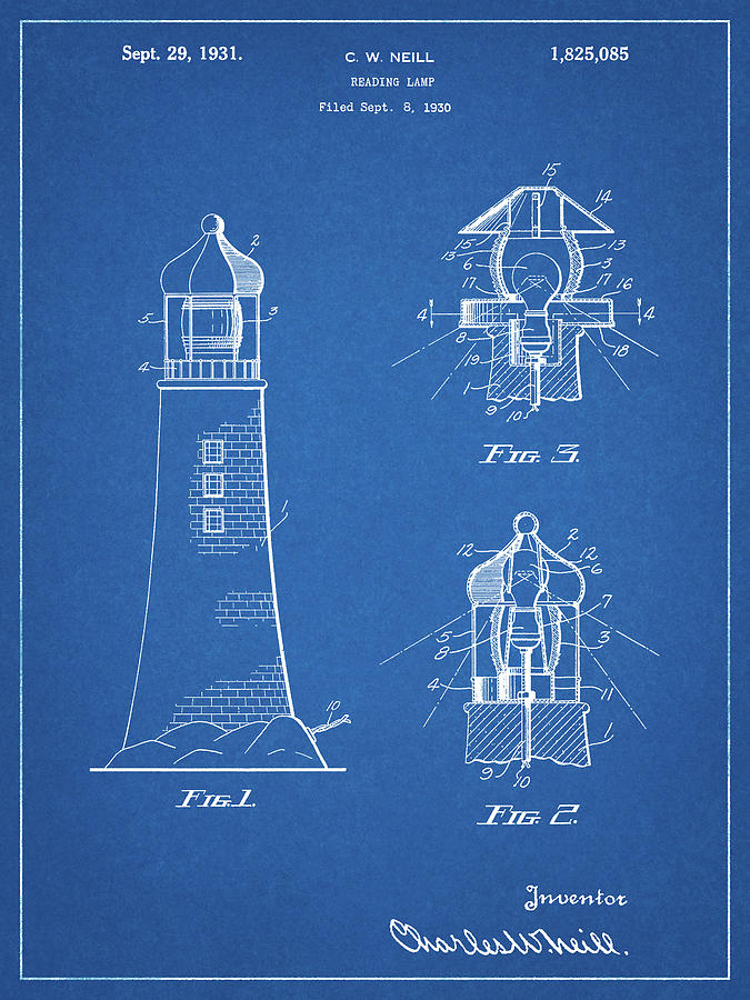 Lighthouse Digital Art - Pp941-blueprint Lighthouse Patent Poster by Cole Borders