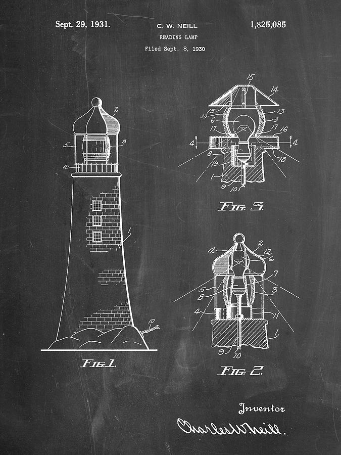 Lighthouse Digital Art - Pp941-chalkboard Lighthouse Patent Poster by Cole Borders