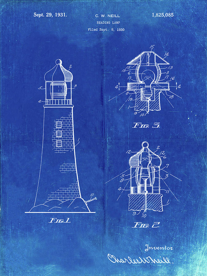 Lighthouse Digital Art - Pp941-faded Blueprint Lighthouse Patent Poster by Cole Borders