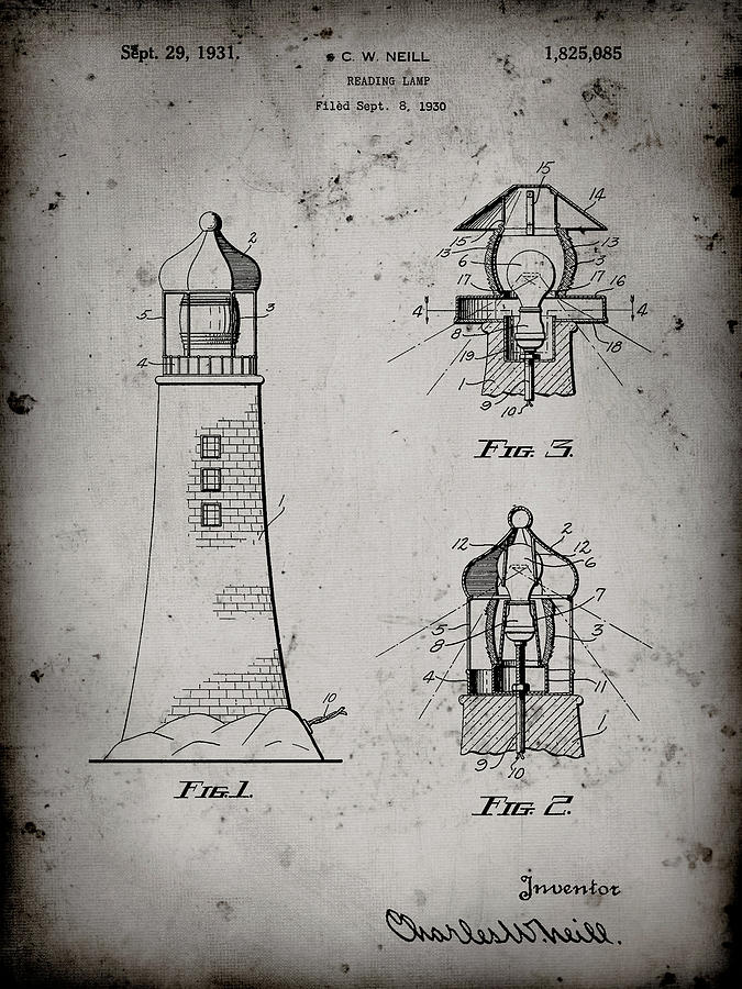 Lighthouse Digital Art - Pp941-faded Grey Lighthouse Patent Poster by Cole Borders