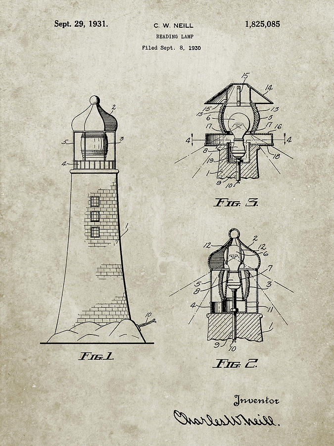 Lighthouse Digital Art - Pp941-sandstone Lighthouse Patent Poster by Cole Borders
