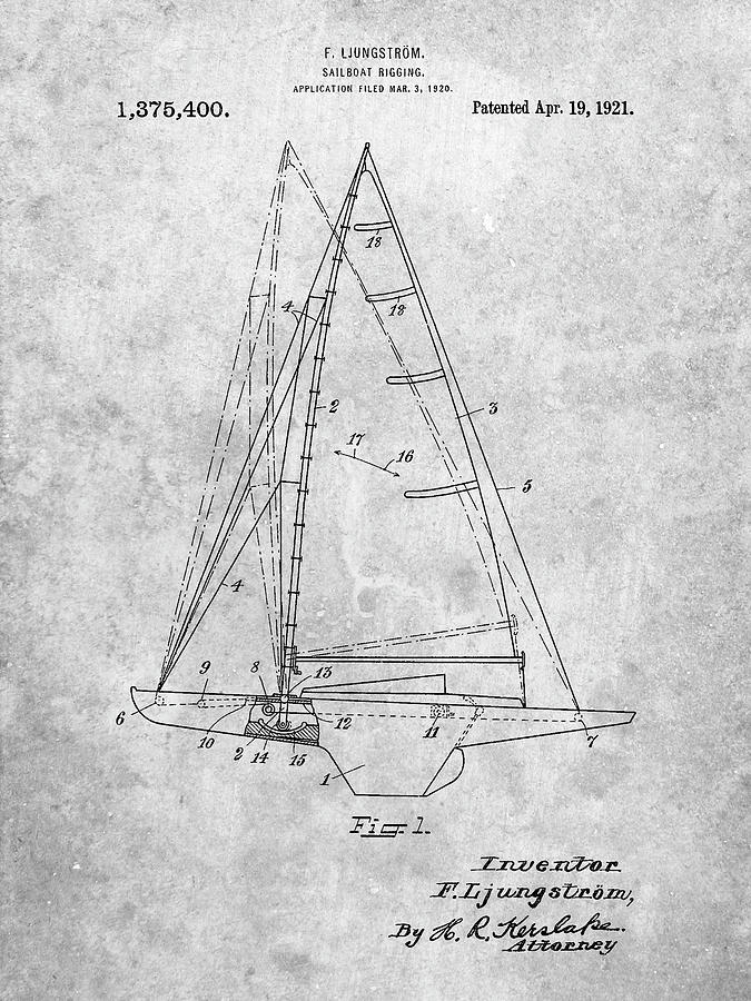 Boat Digital Art - Pp942-slate Ljungstrom Sailboat Rigging Patent Poster by Cole Borders