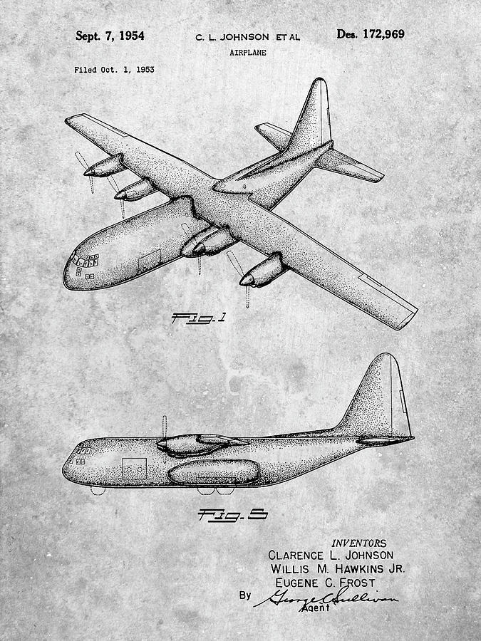 Airplane Digital Art - Pp943-slate Lockheed C-130 Hercules Airplane Patent Poster by Cole Borders
