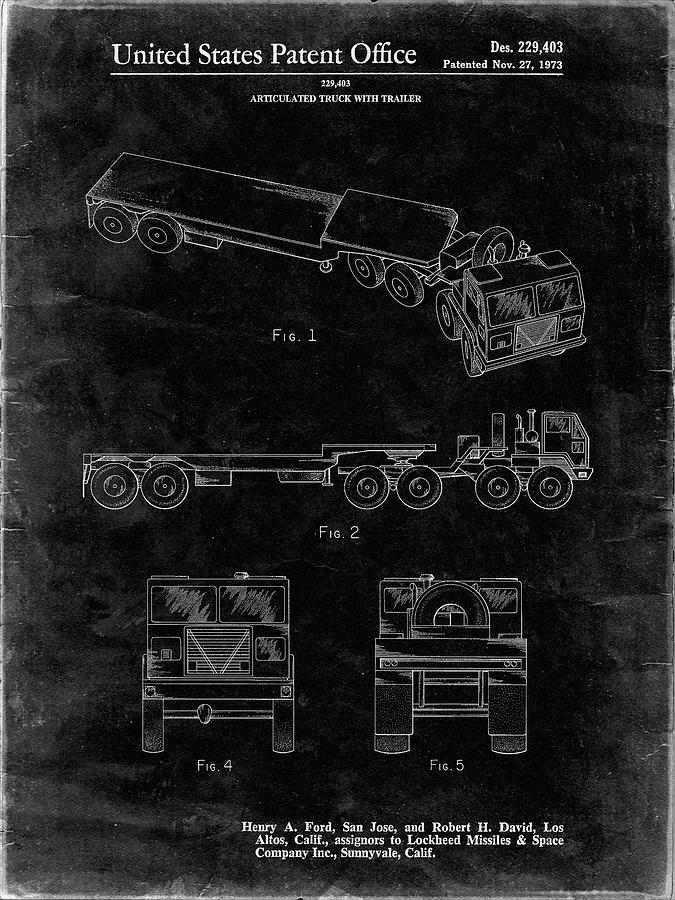 Car Digital Art - Pp946-black Grunge Lockheed Ford Truck And Trailer Patent Poster by Cole Borders