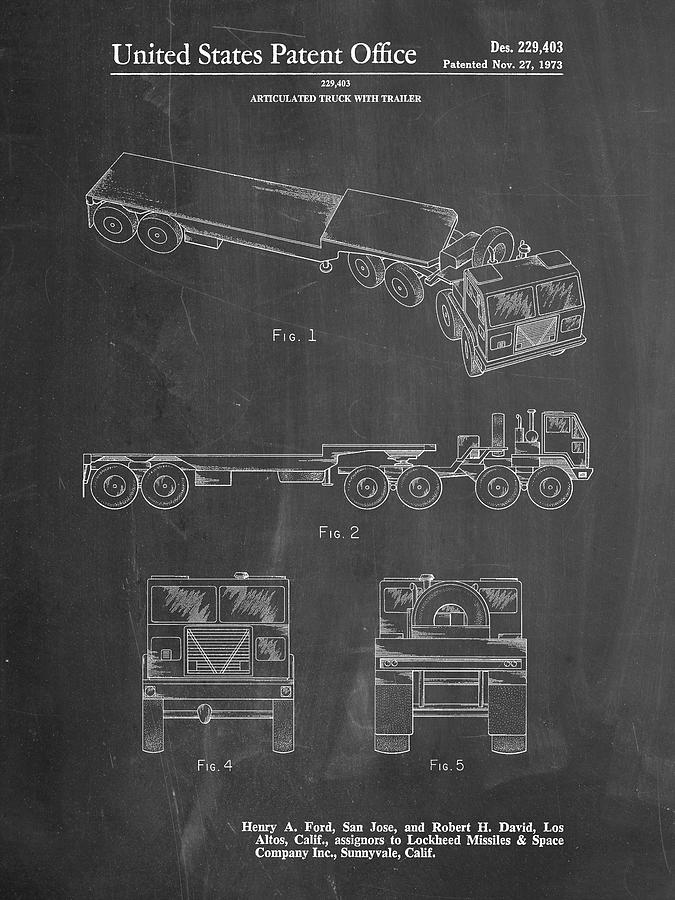 Car Digital Art - Pp946-chalkboard Lockheed Ford Truck And Trailer Patent Poster by Cole Borders