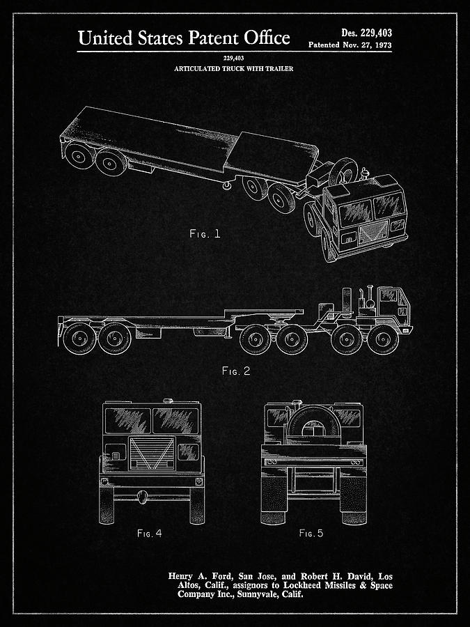 Car Digital Art - Pp946-vintage Black Lockheed Ford Truck And Trailer Patent Poster by Cole Borders