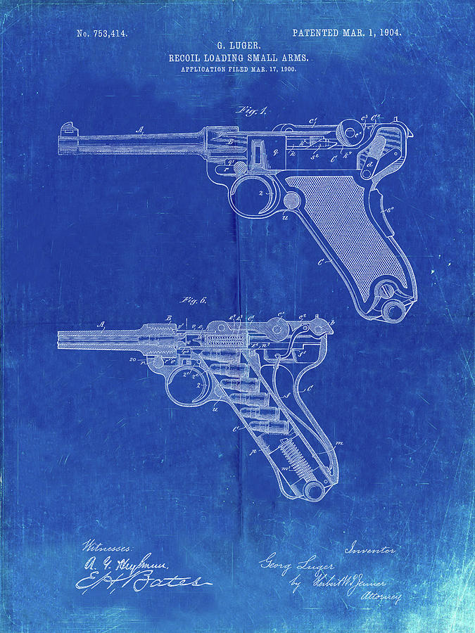 Pp947-faded Blueprint Luger Pistol Patent Poster Digital Art by Cole ...