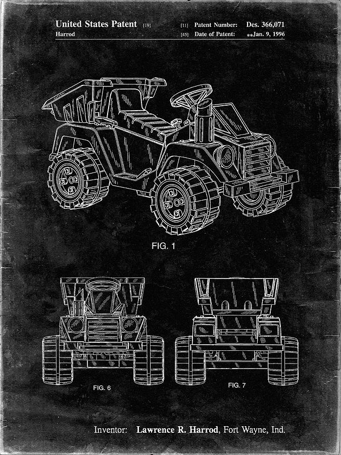 Children's Toys Digital Art - Pp951-black Grunge Mattel Kids Dump Truck Patent Poster by Cole Borders