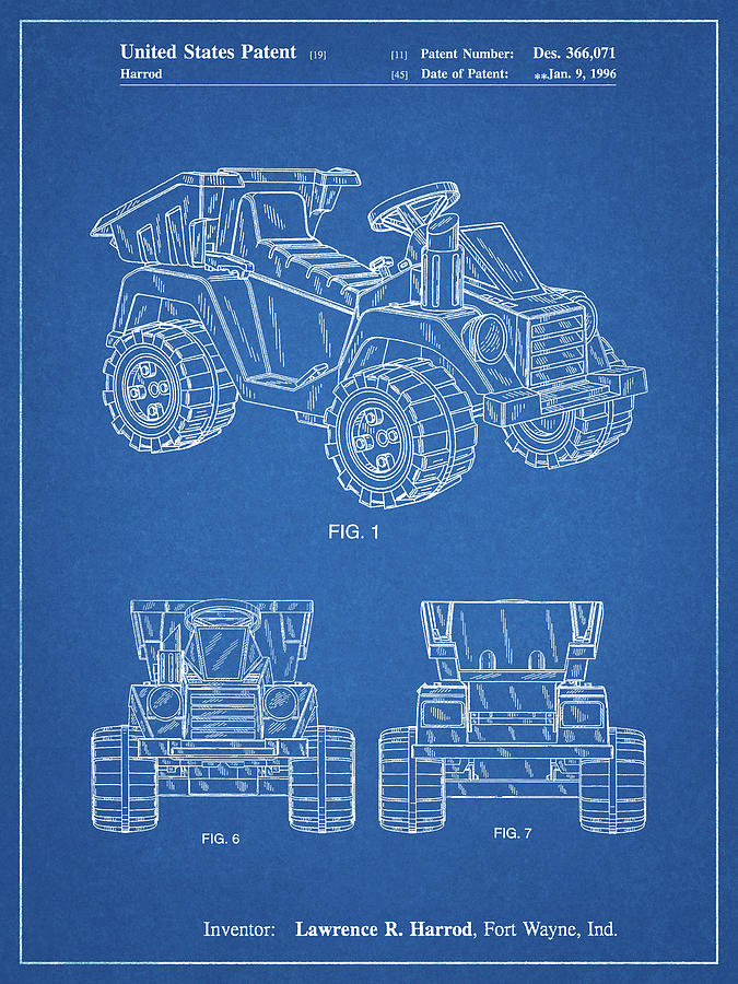 Children's Toys Digital Art - Pp951-blueprint Mattel Kids Dump Truck Patent Poster by Cole Borders