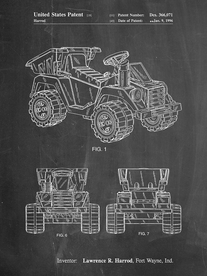 Children's Toys Digital Art - Pp951-chalkboard Mattel Kids Dump Truck Patent Poster by Cole Borders