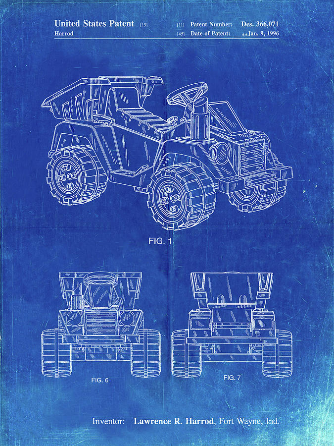 Children's Toys Digital Art - Pp951-faded Blueprint Mattel Kids Dump Truck Patent Poster by Cole Borders
