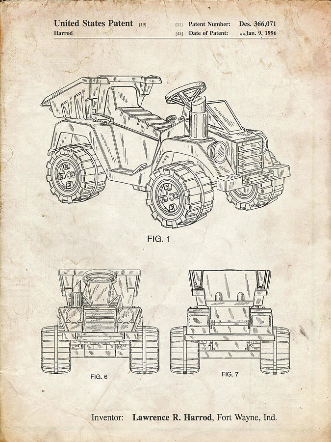 Children's Toys Digital Art - Pp951-vintage Parchment Mattel Kids Dump Truck Patent Poster by Cole Borders