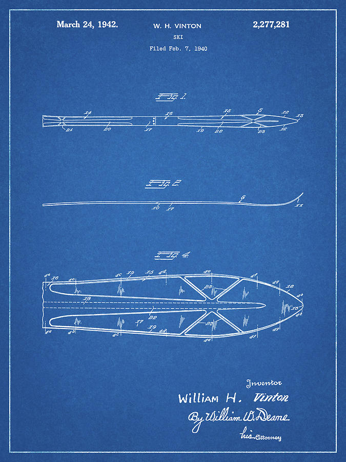 Skis Digital Art - Pp955-blueprint Metal Skis 1940 Patent Poster by Cole Borders