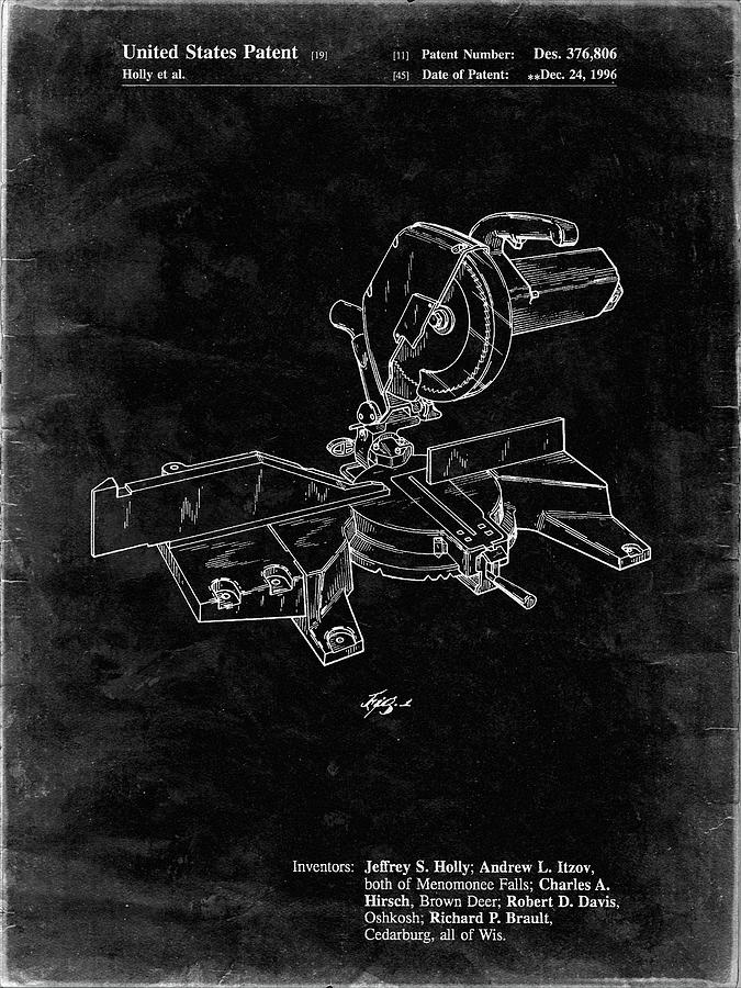 Garage Decor Digital Art - Pp956-black Grunge Milwaukee Compound Miter Saw Patent Poster by Cole Borders