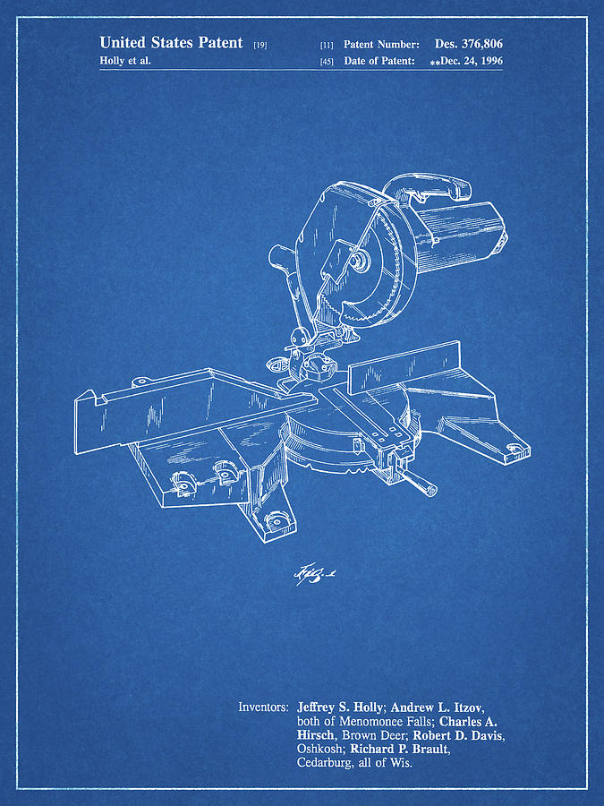 Garage Decor Digital Art - Pp956-blueprint Milwaukee Compound Miter Saw Patent Poster by Cole Borders