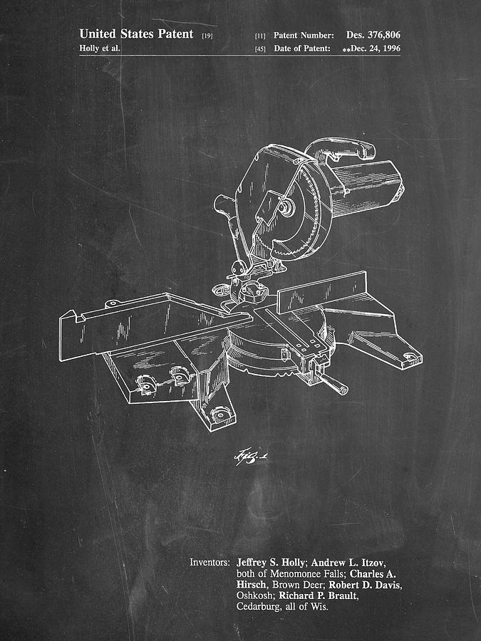 Garage Decor Digital Art - Pp956-chalkboard Milwaukee Compound Miter Saw Patent Poster by Cole Borders