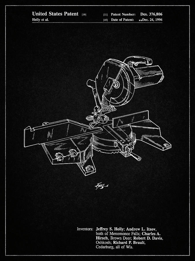 Garage Decor Digital Art - Pp956-vintage Black Milwaukee Compound Miter Saw Patent Poster by Cole Borders