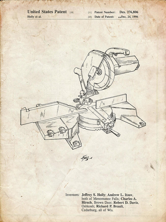 Garage Decor Digital Art - Pp956-vintage Parchment Milwaukee Compound Miter Saw Patent Poster by Cole Borders
