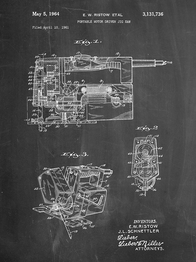 Saw Digital Art - Pp957-chalkboard Milwaukee Portable Jig Saw Patent Poster by Cole Borders
