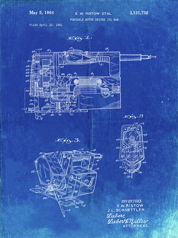 Pp957-faded Blueprint Milwaukee Portable Jig Saw Patent Poster Digital ...