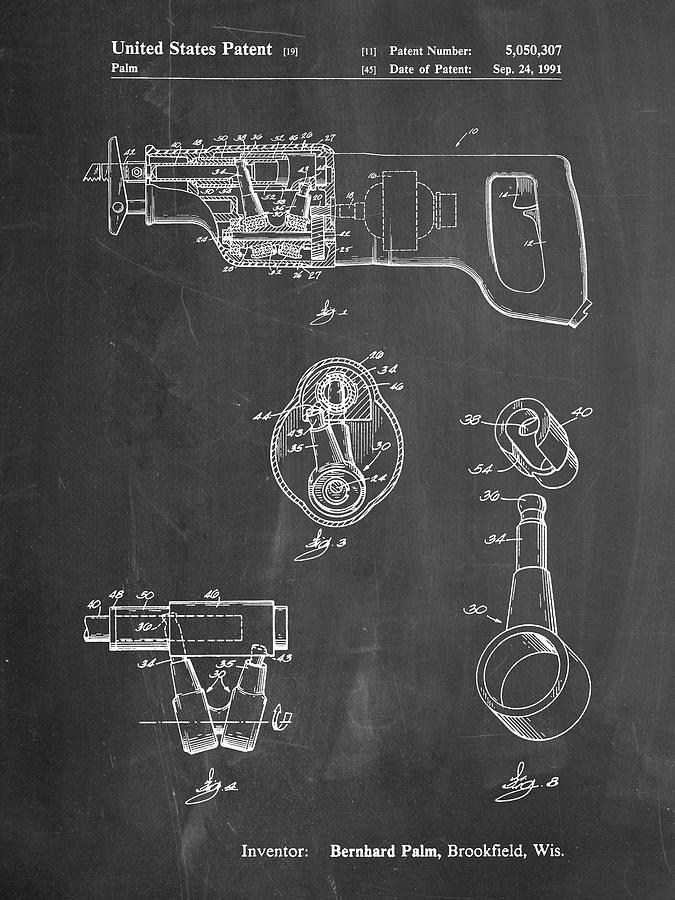 Tool Digital Art - Pp958-chalkboard Milwaukee Reciprocating Saw Patent Poster by Cole Borders