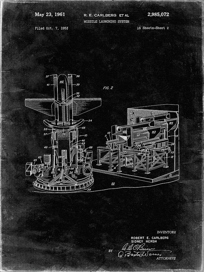 Vintage Digital Art - Pp959-black Grunge Missile Launching System Patent 1961 Wall Art Poster by Cole Borders