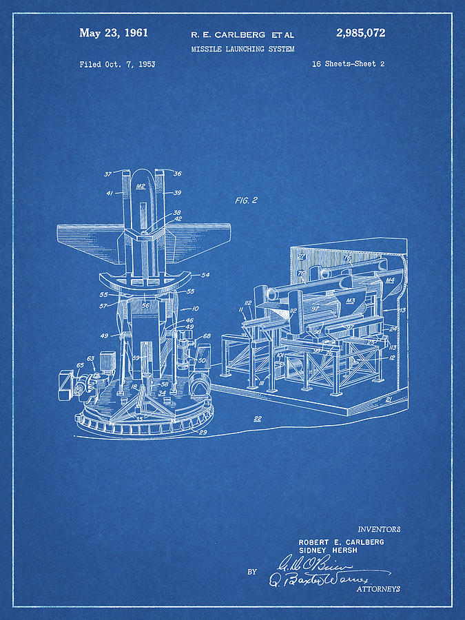 Vintage Digital Art - Pp959-blueprint Missile Launching System Patent 1961 Wall Art Poster by Cole Borders
