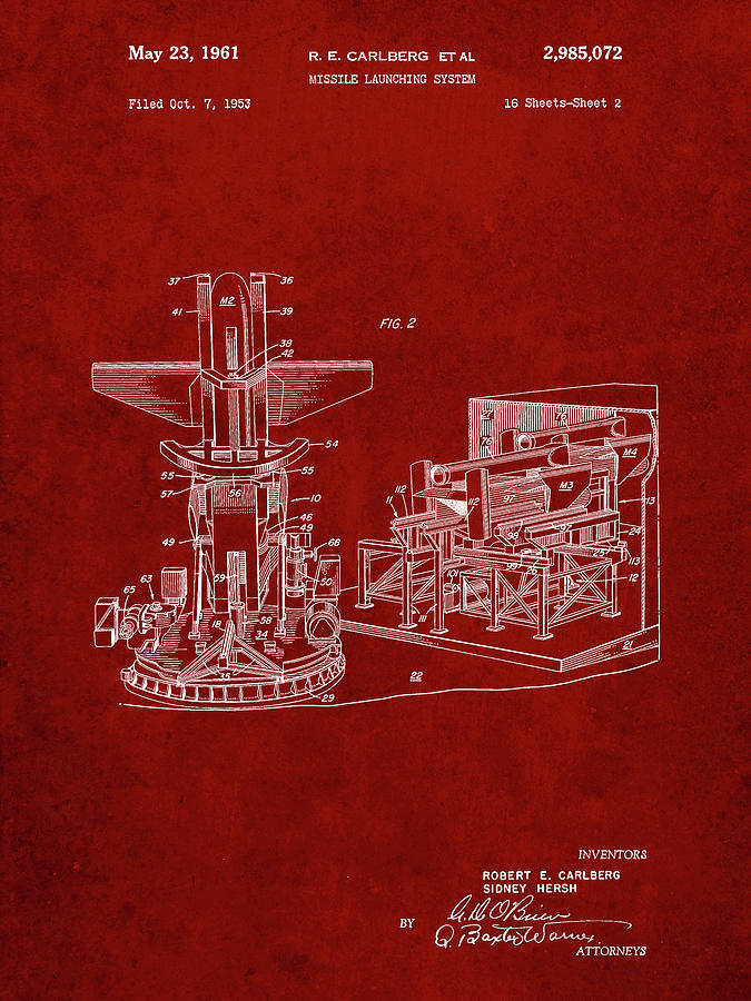 Vintage Digital Art - Pp959-burgundy Missile Launching System Patent 1961 Wall Art Poster by Cole Borders