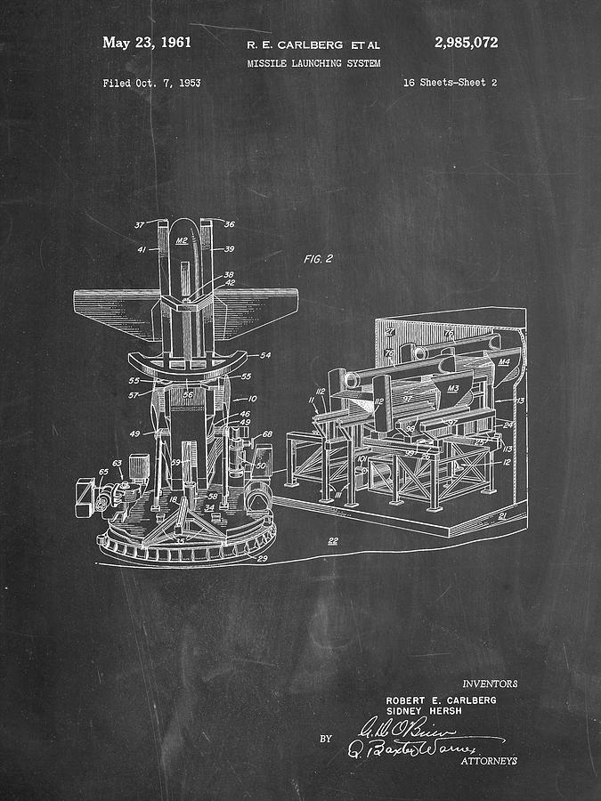 Vintage Digital Art - Pp959-chalkboard Missile Launching System Patent 1961 Wall Art Poster by Cole Borders