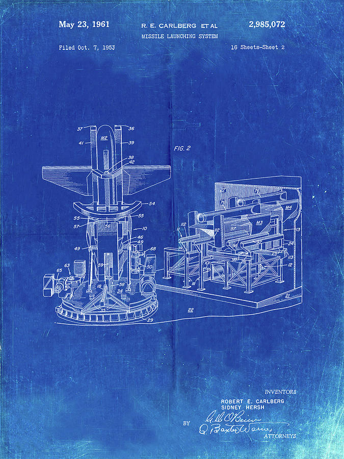 Vintage Digital Art - Pp959-faded Blueprint Missile Launching System Patent 1961 Wall Art Poster by Cole Borders