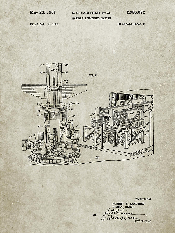 Vintage Digital Art - Pp959-sandstone Missile Launching System Patent 1961 Wall Art Poster by Cole Borders