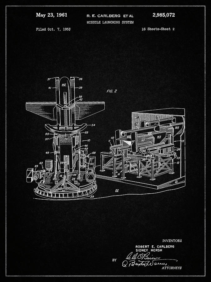 Vintage Digital Art - Pp959-vintage Black Missile Launching System Patent 1961 Wall Art Poster by Cole Borders