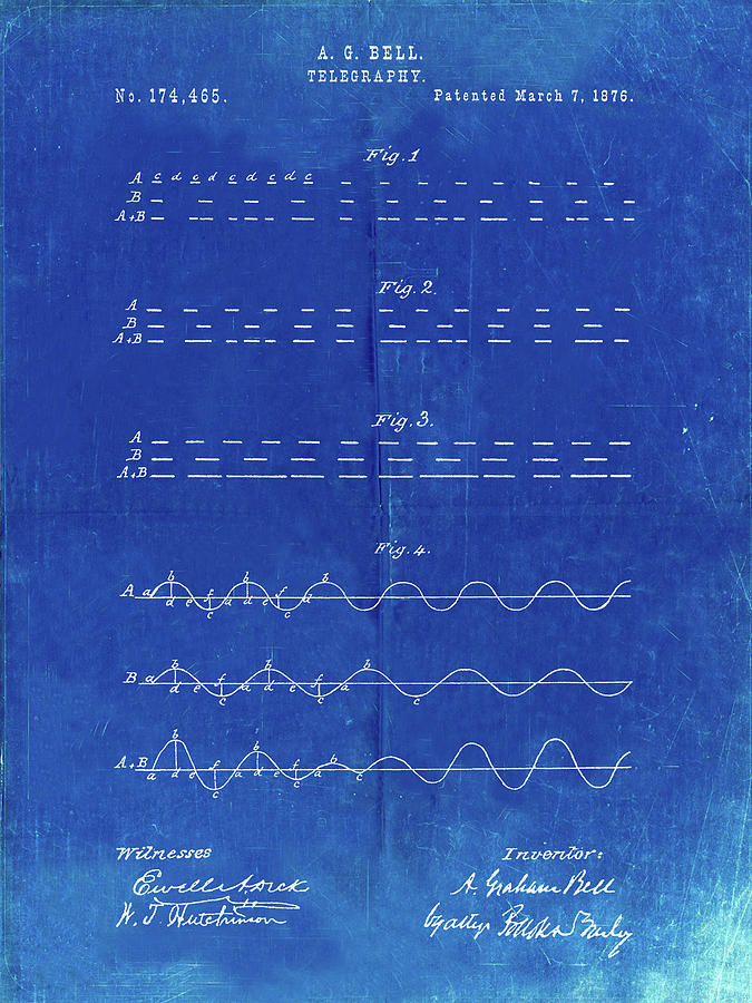 Morse Code Digital Art - Pp962-faded Blueprint Morse Code Patent Poster by Cole Borders