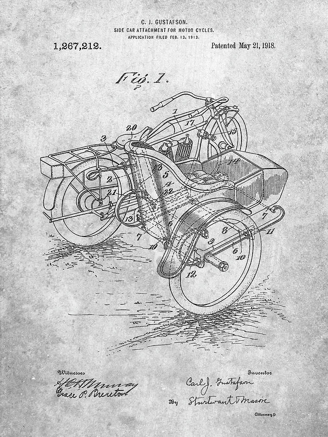 Sidecar Digital Art - Pp963-slate Motorcycle Sidecar 1918 Patent Poster by Cole Borders
