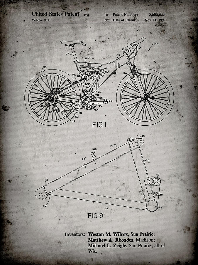 Bike Digital Art - Pp965-faded Grey Mountain Bike Patent Art by Cole Borders