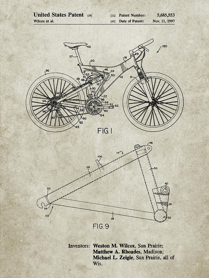 Bike Digital Art - Pp965-sandstone Mountain Bike Patent Art by Cole Borders