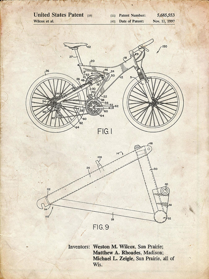 Bike Digital Art - Pp965-vintage Parchment Mountain Bike Patent Art by Cole Borders