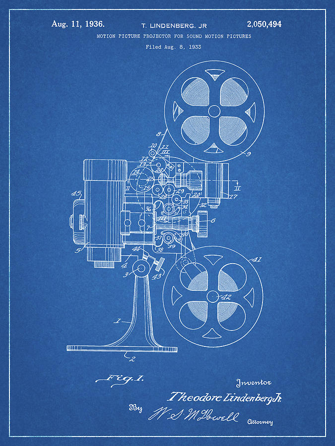 Projector Digital Art - Pp966-blueprint Movie Projector 1933 Patent Poster by Cole Borders