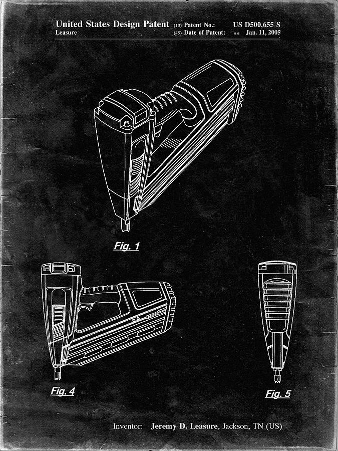 Patent Digital Art - Pp968-black Grunge Nail Gun Poster by Cole Borders