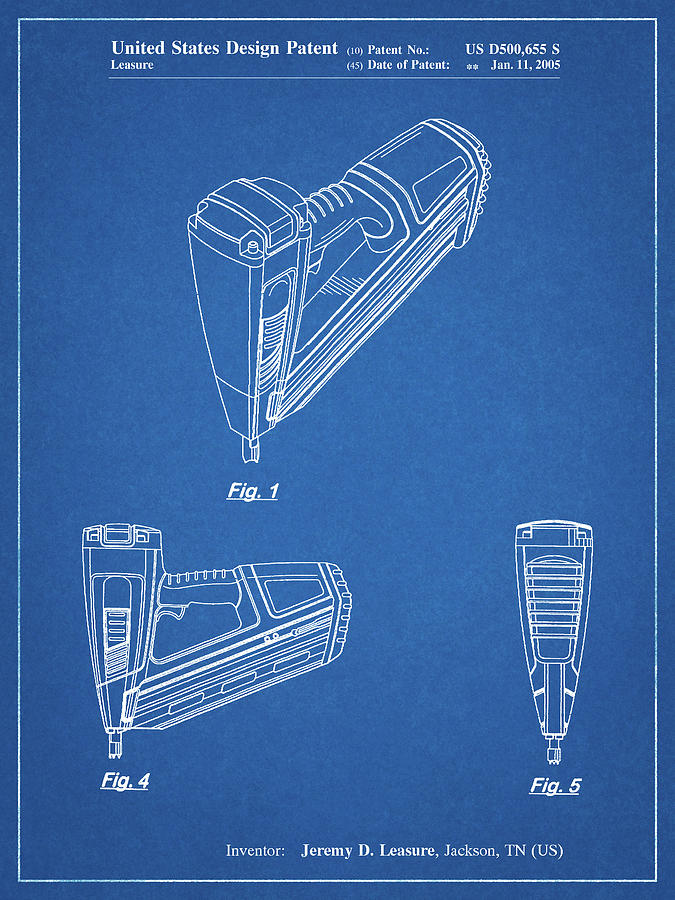Patent Digital Art - Pp968-blueprint Nail Gun Poster by Cole Borders