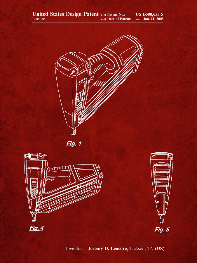 Patent Digital Art - Pp968-burgundy Nail Gun Poster by Cole Borders