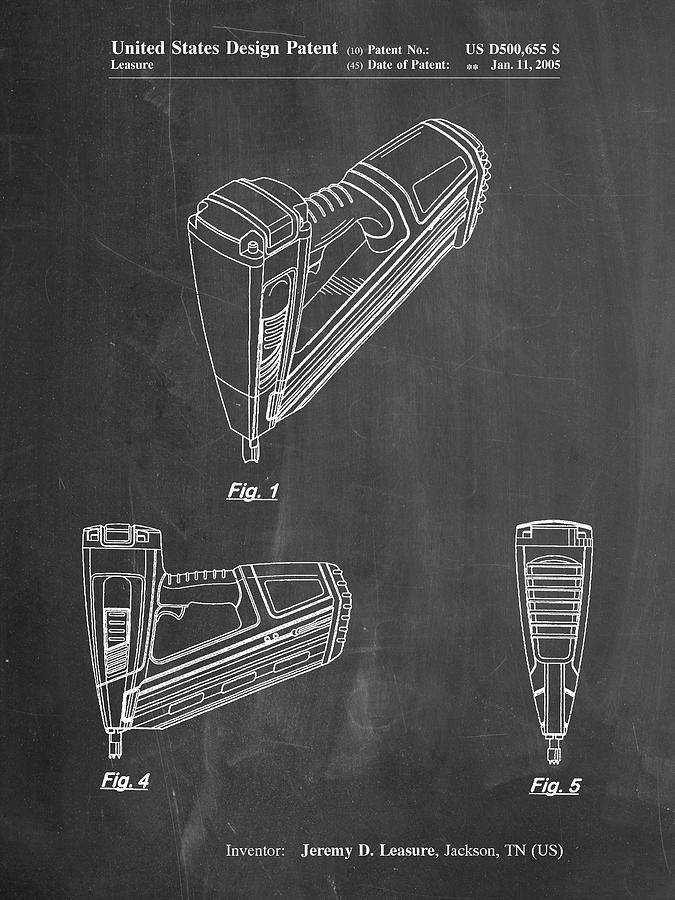 Patent Digital Art - Pp968-chalkboard Nail Gun Poster by Cole Borders