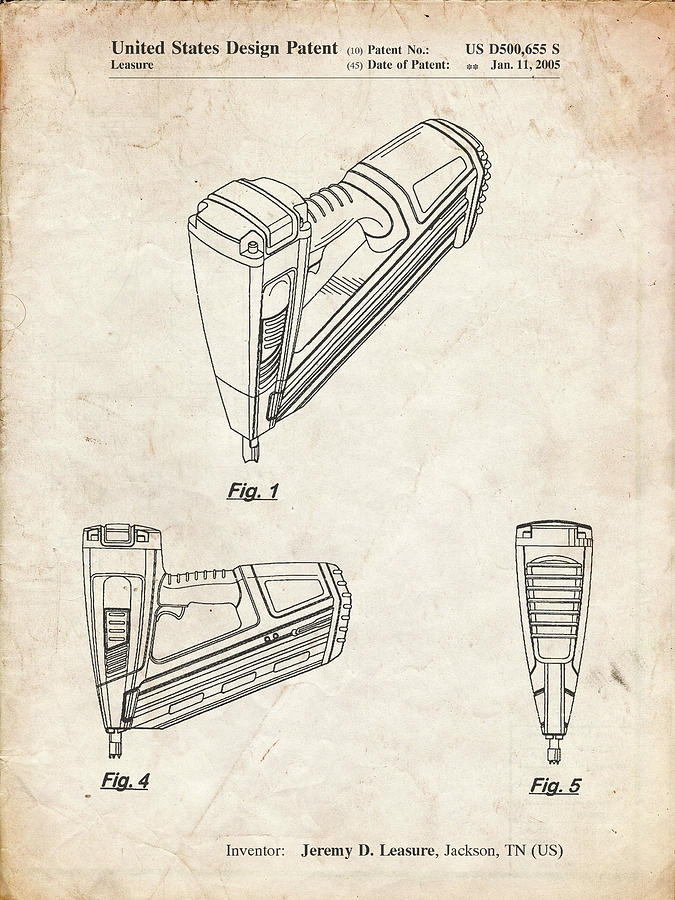 Patent Digital Art - Pp968-vintage Parchment Nail Gun Poster by Cole Borders