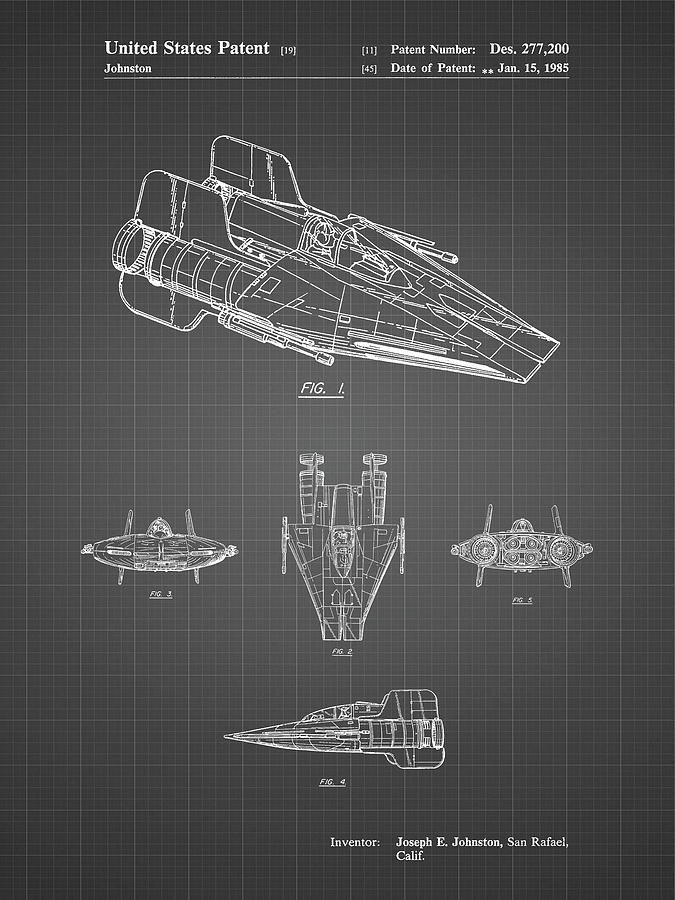 Pp97-black Grid Star Wars Rz-1 A Wing Starfighter Patent Poster Digital ...