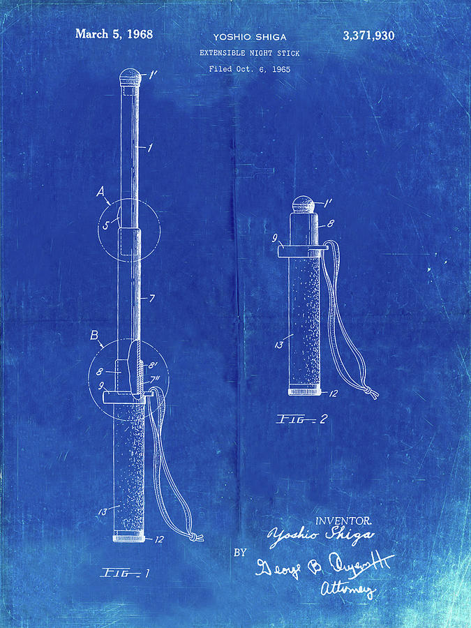 Baton Digital Art - Pp970-faded Blueprint Night Stick Patent Poster by Cole Borders