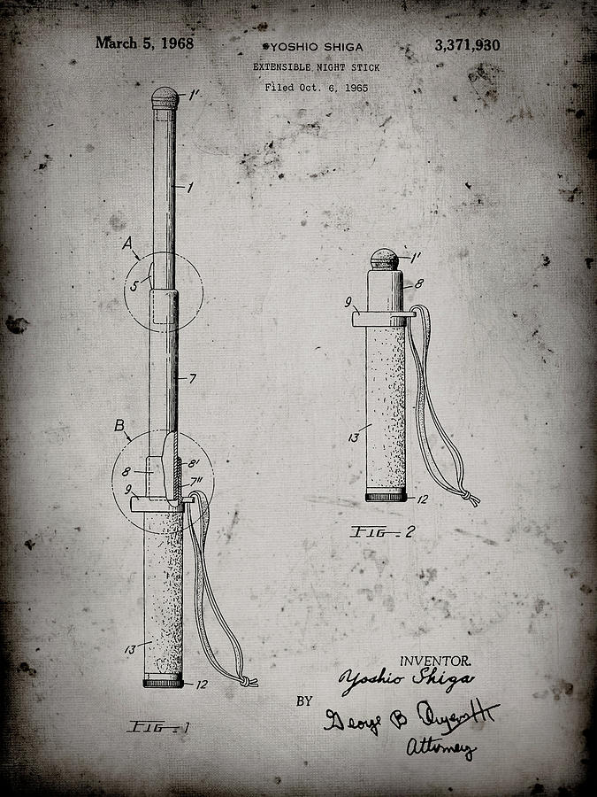 Baton Digital Art - Pp970-faded Grey Night Stick Patent Poster by Cole Borders