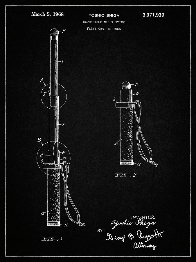 Baton Digital Art - Pp970-vintage Black Night Stick Patent Poster by Cole Borders