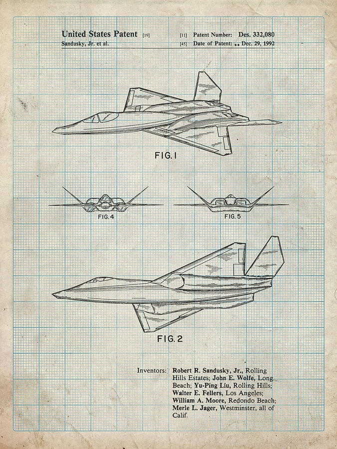 Pp972-antique Grid Parchment Northrop F-23 Fighter Stealth Plane Patent ...