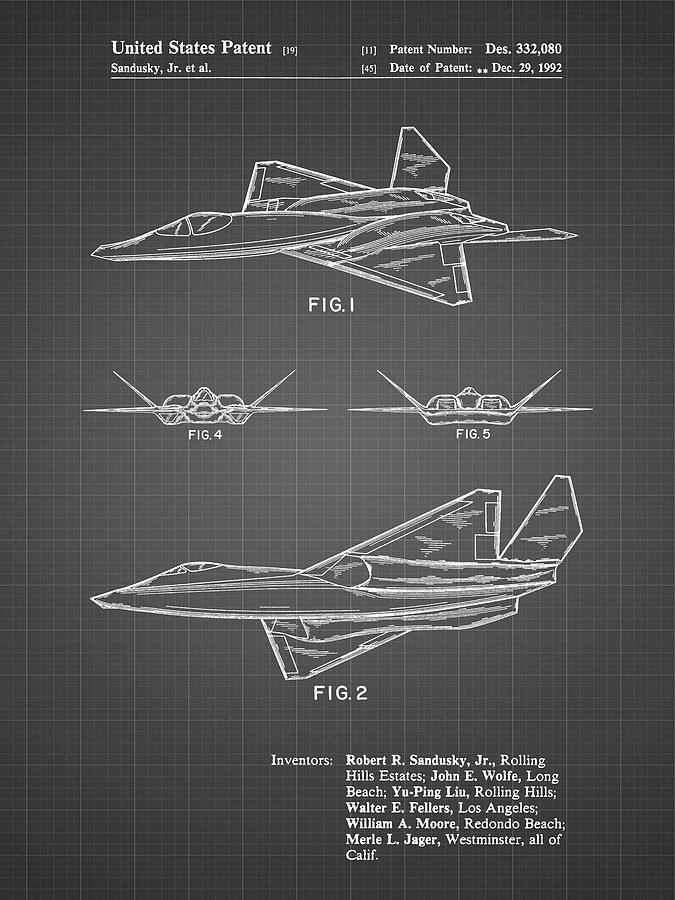 Aviation Digital Art - Pp972-black Grid Northrop F-23 Fighter Stealth Plane Patent by Cole Borders
