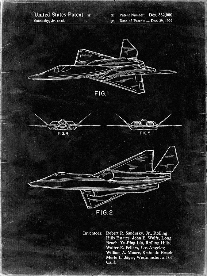 Aviation Digital Art - Pp972-black Grunge Northrop F-23 Fighter Stealth Plane Patent by Cole Borders